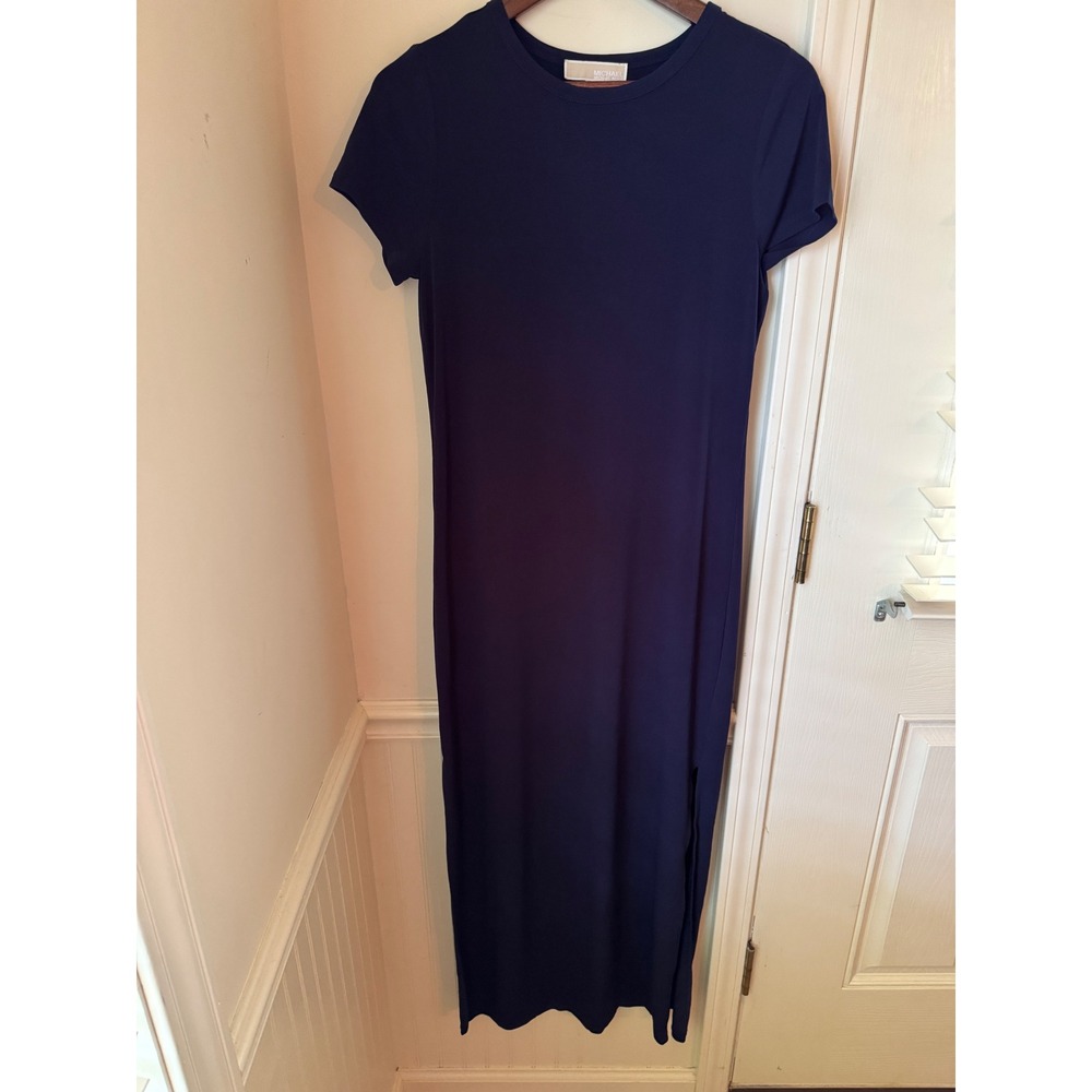 Michael Michael Kors Navy Blue Short Sleeve Slit Maxi Dress Small